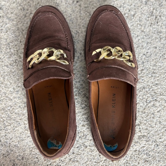 Anne Klein Chocolate Loafers with Gold Accent - Picture 1 of 3